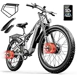 Shengmilo S600 Elektro-Mountainbike für Erwachsene Doppelmotor, 26 Zoll fette Reifen, 17.5AH langlebiger Akku, vollgefedertes All-Terrain-E-Bike DREI Fahrmodi…