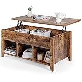 COSTWAY Couchtisch höhenverstellbar, Sofatisch mit Stauraum Ablagefächern, Beistelltisch aus Holz, Kaffeetisch Teetisch für Wohnzimmer, 104,5 x 49,5 x 48,5-61cm (Vintage)