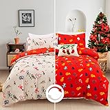 WONGS BEDDING Weihnachts Bettwäsche 100x135 Baby Bettwäsche Kinder Weihnachten Bettbezug Set Weihnachtsmann Beige Rot Wende Bettwäsche Mädchen Jugendliche Cartoon Bettwäsche mit Kissenbezug 50x75