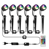 Gartenbeleuchtung RGB GREEMPIRE 6er Set RGB LED Gartenstrahler mit Erdspieß RGB Gartenleuchte, Gartenlampe, Außenleuchte mit Stecker, IP65 Wasserdicht Gartenlicht, Spotbeleuchtung, Wegbeleuchtung