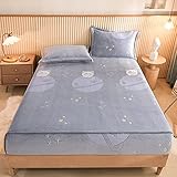 Laken für Wasserbetten Boxspringbetten und herkömmliche Matratzen 180*200cm 3stücke, Flanell Dickes Warm Spannbettlaken kissenbezügen, Cartoon Protector Samt Bettdecke Kinderzimmer Sternenhimmel