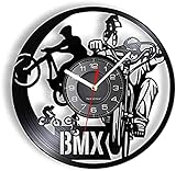 30 cm Wanduhr, Vinyl, dekorative Wanduhr, BMX, Freestyle, Radfahren, Moderne Wanduhr, Extremes Radfahren, Schallplatte, Kunstwerk für Teenager, Jungen, Zimmer, Deko, Fahrrad, Retro-Uhr