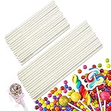 200 Sticks Cake Pop Sticks, Diameter 10 cm and 15 cm Cake Lollipop Stems, Kraft Paper White, for Cake Pops and Lollies