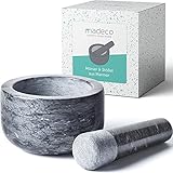 madeco - Edler Marmor Mörser mit Stößel Ø 14 cm - Perfekt geeignet für Gewürze, Kräuter & Nüsse - Steinmörser Set mit praktischem Antirutsch-Pad