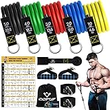 Resistance Bands Widerstandsbänder Set, 5 Fitnessbänder Expander Tube Bands, Fitnessband mit Großem Griff Knöchelriemen Türankerbefestigung Tragtasche, Ideal für Pilates Krafttraining Physiotherapie