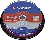 Verbatim BD-RE Single Layer Blu-ray Rohlinge 25 GB, Blu-ray-Disc mit 2-facher Schreibgeschwindigkeit, mit Kratzschutz, 10er-Pack Spindel, Blu-ray-Disks für Video- und Audiodateien