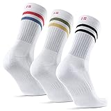 Retro Tennissocken, für Herren & Damen, Performance Crew, Sportsocken 3 Paare (Weiß Mehrfarbig Retro (1 x Roter/blauer Streifen, 1 x Schwarzer Streifen, 1 x Grüner/gelber Streifen), EU 39-42)