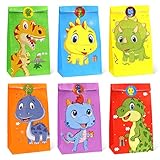 Dino Geschenktüten, 24pcs Dinosaurier Papiertüten, Dino Partytüten Papier, Geschenktüten Papier mit 24 Dino Aufkleber, geschenktüten kinder für kindergeburtstag, Mitgebsel, Süßigkeiten