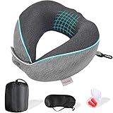 Nackenkissen Set mit Schlafmaske, Ohrstöpsel, Aufbewahrungstasche & abnehmbarem Bezug, Reisekissen aus Memory Schaum, 360° Ergonomischer Stützfunktion Nackenhörnchen, fürs Auto, Flugzeug & zum Reisen