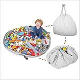 Thorsbear Aufräumsack für Spielzeug, 2 in 1 Aufräumdecke und Spielzeugbeutel aus organischer Baumwolle mit Kordeln, geeignet für Kinder und Babys, schnelles Aufräumen von Spielsachen in Medium, Grau