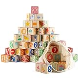 Jacootoys ABC Klötze Bausteine Buchstaben Zahlen 36PCS Alphabet 1,65' Große Holz Blöcke Set Montessori Lernspielzeug für Kinder