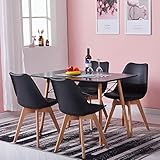 H.J WeDoo Tisch und Stühle Set, Essgruppe Schwarz Tisch mit 4 Schwarz Tulip Stühlen für Esszimmer, Küche & Wohnzimmer