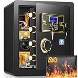 45L Safe Tresor Feuerfest mit Feuerfester Dokumententasche, Großer Digital Heimtresor mit Innenschloss und Herausnehmbarem Regal, Safe Tresor mit Quadruple Verriegelung, für Bargeld Schmuck Dokumente