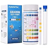 Funsw 7-in-1-Aquarium-Teststreifen, Süßwasser-Master-Set, Wassertest-Set für Teich und Aquarium, Nitrit, allgemeine Härte, freies Chlor, pH-Wert, Karbonat, 100 Stück