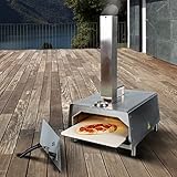 SHATCHI Tragbarer Outdoor-Pizzaofen Holzkohle Hartholz Palettengrill Smoker für Garten Strand Party Superfast BBQ Ideal für Grill Outdoor Küche, Silber