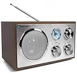 Blaupunkt RXN 180, Küchenradio Retro mit Bluetooth, einfaches Radio mit UKW/FM und Aux In, Retroradio mit Antenne, Büro-Radio, Analog Tuner, Kofferradio, Holzgehäuse, eingebauter Lautsprecher, Holz