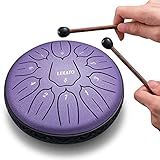 LEKATO Steel Tongue Drum, 6 Zoll 11 Tone D-Dur Zungentrommel Schlagzeug, Steel Pan Töne Schlaginstrument Hand Pan Drum für Meditation Yoga Klangheilung, Lavendel Lila