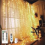 3x3m Lichtervorhang 300 LED, USB LED Lichtervorhang Lichterketten Vorhang mit 8 Modi Fernbedienung Timer Funktion Lichterkettenvorhang für Weihnachten, Party, Hochzeit Innen Außen Deko, Warmweiß