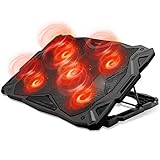 VLHUD Gaming Laptop Kühlpad 15,6-17,3 Zoll Laptop Kühlpad, Laptop Kühlständer mit 5 leisen Lüftern und 6 Höhenverstellbar,Dual USB 2.0 Ports mit roten LEDs, Schalter Control Fan Speed Funktion