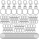 100 Stück Schlüsselanhänger Clip Haken und Schlüsselringe,Silber Drehverschlüsse Lanyard Karabinerhaken für Schlüsselanhänger Schmuck DIY Handwerk