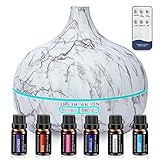 Aroma Diffuser 550ml, Ultraschall Diffuser Ätherische Öle mit 6 Öle Set, 7-Farben Led Lichter und 4 Timer-Einstellungen, Diffusor Ätherische öLe für Zuhause, BüRo, Spa, Yoga, Schlafzimmer