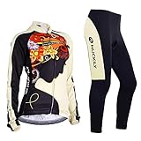 NUCKILY Fahrradbekleidung Set Damen Radtrikot Langarm Winddicht Damen Thermische Fleece mit 3D Polster Hosen, M , GE00601