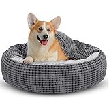 JOEJOY Hundebett Mittelgroße Hunde, Hundebett Kleine Hunde, Hundebett Rund Flauschig Katzenbett Haustierbett mit Kapuze, Rutschfestes Hundebett Waschbar, 66x66x15cm, Passt bis zu 14kg Haustiere