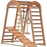 Kletterdreieck Indoor-Spielplatz aus Holz für Kinder - Kletternetz, schwedische Leiter, Ringe, Rutsche - Ideal für 1 bis 5 Jahre - Trägt