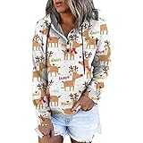 BIBOKAOKE Damen Kapuzenpullover Weihnachten Drucken Sweatshirt Knopfleiste Kapuzenpulli mit Kapuze Langarm Hoodie Sport Style Casual Fitness Training Sportbekleidung Streetwear Langarmshirt