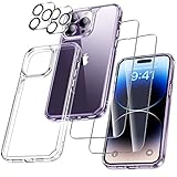 UniqueMe [5-in-1-Set] für iPhone 14 Pro Hülle, Nie Vergilbung, 1 Handyhülle + 2 Schutzfolie + 2 Kameraschutz,Militärischer Schutzhülle Stoßfest Hülle iPhone 14 Pro Case -Transparent