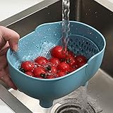 Sieb für Spülbecken, Waschbecken Filterablage Spülbecken Organizer Küchensieb, Waschbecken Sieb Küche, Küchen Organizer Spüle Gekochte Nudeln abtropfen, Gemüse, Obst Waschen (Blau)