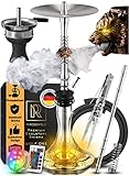 Shisha aus Stahl Set WOLF ONE - mit unikalem Air Flow durch 3 edle Wolf Köpfe aus Kupfer - Besonderes Edelstahl Shisha Set für Menschen mit Geschmack - Weltklasse Rauchverhalten für Gewinner 85cm