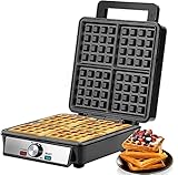 4 Teiliges Waffeleisen, Vasip Antihaft-Waffeleisen mit vier Scheiben, 1200 Watt, Einstellbare Temperaturregelung, Edelstahlform für Frühstück und Snacks