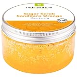 GREENDOOR Körperpeeling Sugar Scrub Sanddorn Orange 230g, Zucker Peeling ohne Farbstoffe + Bio Sanddorn, Duschpeeling ohne Mikroplastik, Hautpeeling ohne Parabene für strahlende Haut, Natur Body Scrub