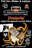 Qchefs Dreierlei | Hunde Zahnpflege - Snack | Zahnstein | Hundeleckerli | Zahnsteinentferner | gegen Mundgeruch & Zahnfleischentzündung | Hüttenkäse- natürlich antibakteriell- jodfrei - alle