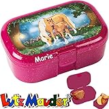 Glitzer-Lunchbox * PFERDEZAUBER Plus Wunschname * für Kinder von Lutz Mauder | Brotdose mit Namensdruck | Perfekt für Mädchen | Vesperdose Schule Kindergarten Tapirella (mit Namen)