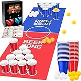 Chennyfun Bierpong Matte Set, Beer Pong Set für Erwachsene Partyspiele, Beerpong Tisch-Matte, Tischmatte für Beer Pong Spiel mit 50 Cups 10 Bälle, Leichter Reiniung für Party, Festivals, Turniere, BBQ