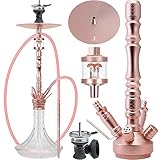 Camo Pro Shisha Set Aluminium Alu Rosegold 84 cm Hookah 2020 Wasserpfeife Tabak Steinkopfset Acryl Molassefänger 18/8 Schliff Base Close Chamber System 4 Anschlüsse Silikonschlauch Mundstück