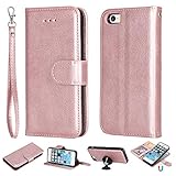 Ostop Brieftasche Hülle für iPhone SE/iPhone 5S/iPhone 5,Rosegold Prämie PU Leder Magnet Abnehmbar Handyhülle Kartenfach Tasche Slim Stand Klappbar Abdeckung Komplett Schutzhülle für iPhone SE/5S/5