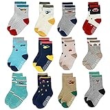 Yafane 12 Paar Baby Socken Antirutsch Anti-Rutsch Neugeborenes Kinder Kleinkinder Babysocken für 0-7 Jahre Baby Jungen und Mädchen (Blau, 3-5 Jahre)