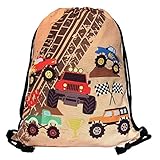 HECKBO Jungen Jungs Kinder Turnbeutel - Monster Truck Motiv (beidseitig) - waschmaschinenfest - 40x32cm - Kindergarten, Krippe, Reise, Sport, Schule - Rucksack, Tasche, Spieltasche, Sporttasche,