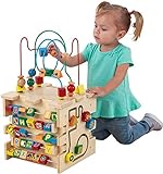 KidKraft 63298 Deluxe Aktivitätswürfel aus Holz – Perlenlabyrinth für Babys und Kinder zum Kennenlernen von Farben, Formen, Buchstaben und Zahlen