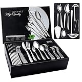 48 teilig Besteck Set, Edelstahl Besteckset 8 Personen mit Besteck Servierset 8 teilig, bestehend aus Messer, Gabel, Löffel Besteck Serviergerät Edelstahl poliert, glänzend, spülmaschinenfest(Silber)