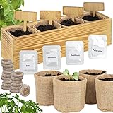 ONVAYA® Kräuter Anzuchtset mit Holzkiste | Indoor Kräutergarten | Grow Kit | Mini-Kräutergarten | Kräutergarten-Set mit Basilikum, Schnittlauch, Petersilie & Dill Samen