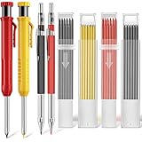 ZOOI Tieflochmarker Set, 4 Stück Tischler Bleistifte, Geschenke für Männer, Zimmermannsbleistift, Bleistift Baustelle, mit 40 Bleistiftsminen, mit Integriertem Spitzer, Vatertagsgeschenke