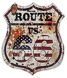 Route 66, Retro US Vintage Deko Schild, Wandschild, Türschild, Bar Schild, 35 x 30 cm