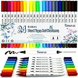 Pinselstift Set 24 Farben 0.4mm-2mm mit 2 verschiedenen Spitzen Bullet Journal Malstifte auf Wasserbasis Art Marker Fineliner