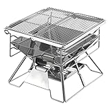 Faltbar Edelstahl Holzkohle BBQ Rack Tragbar Lagerfeuergrube Camping Grill Outdoor Holzofen Brenner Mit Tragetasche Für Picknick Wandern Reisen, Quadratisch