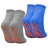 NATUCE 2Paar Anti-Rutsch-Socken Yoga Socken Rutschsocken Stopppersocken ABS Socken für Erwachsene Männer Herren Antirutsch Sportsocken Baumwolle für Sport Yoga Pilates Gymnastik Trampolin Blau/Grau