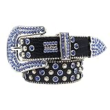 Surrycee Herren Damen Nietengürtel Strass Western Cowgirl Bling Nieten Schneeflocke Design Leder Kristall Diamant Gürtel Für Jeans Kleid,Blau,115cm/waist:38'~40'